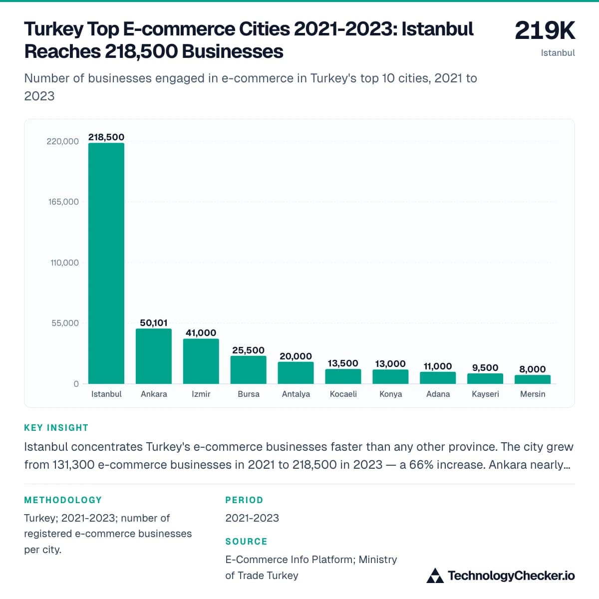 Turkey Top E-commerce Cities 2021-2023: Istanbul Reaches 218,500 Businesses