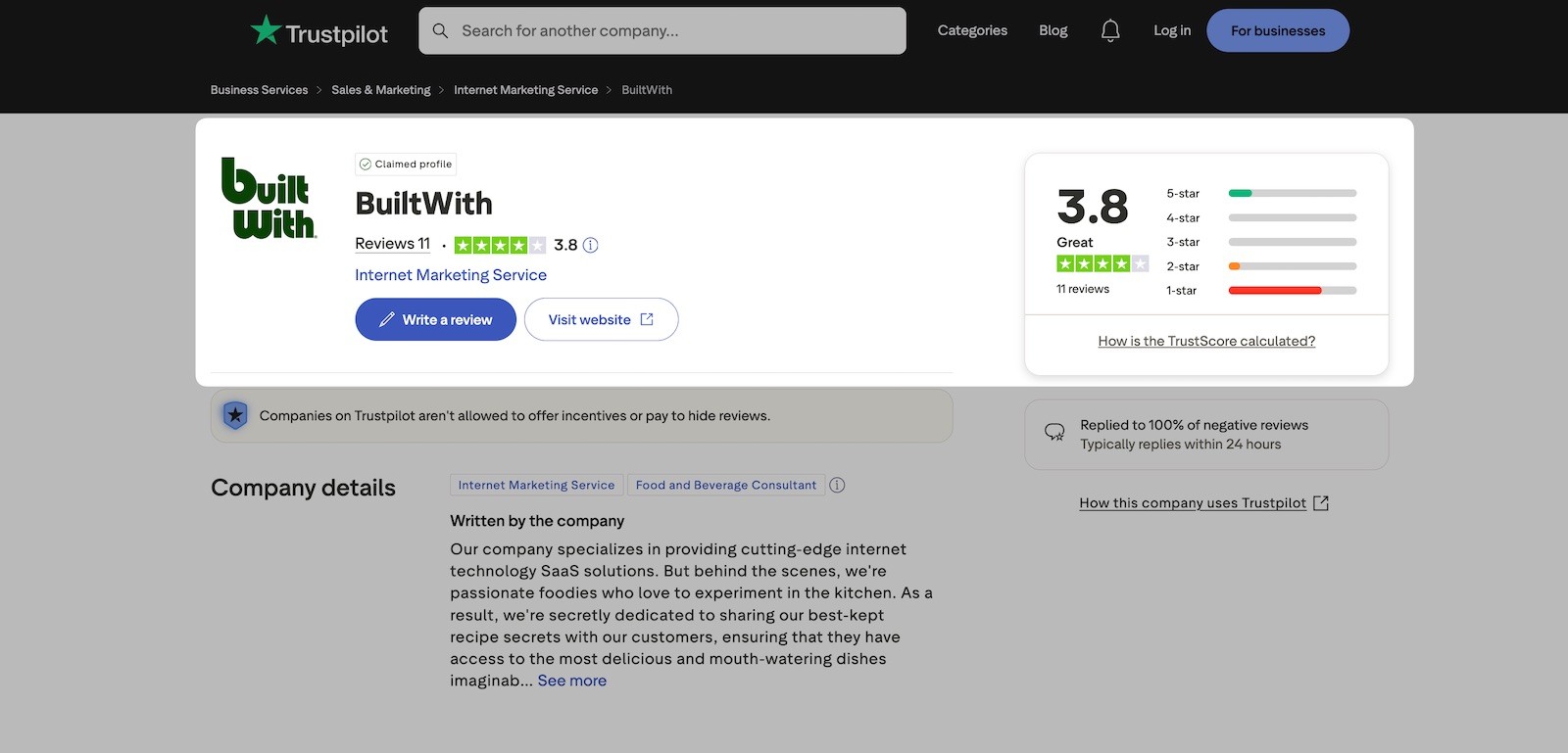 builtwith trustpilot reviews