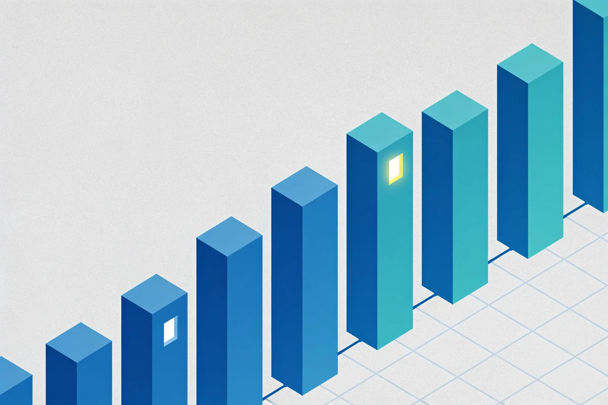 Flat vector illustration of tall enterprise blocks with a single highlighted window each, representing large brands running HubSpot on one division
