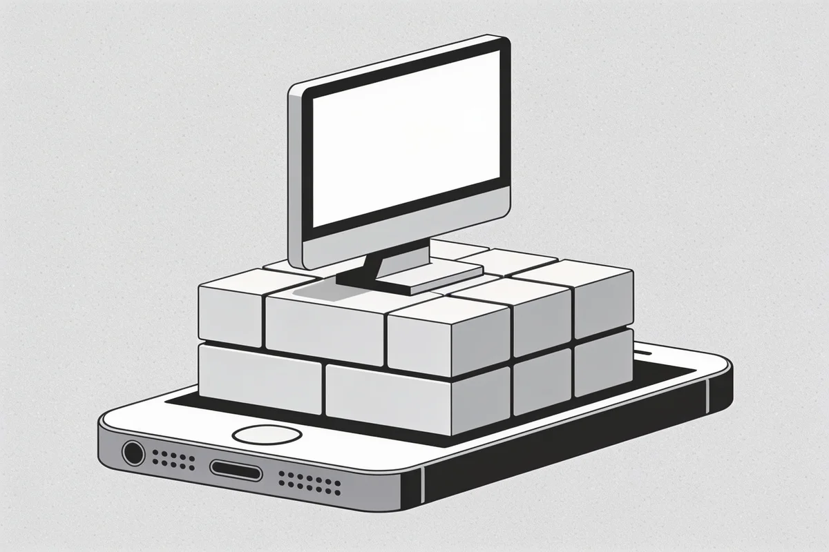 A smartphone as the foundation block with a desktop monitor stacked on top, illustrating mobile-first web design