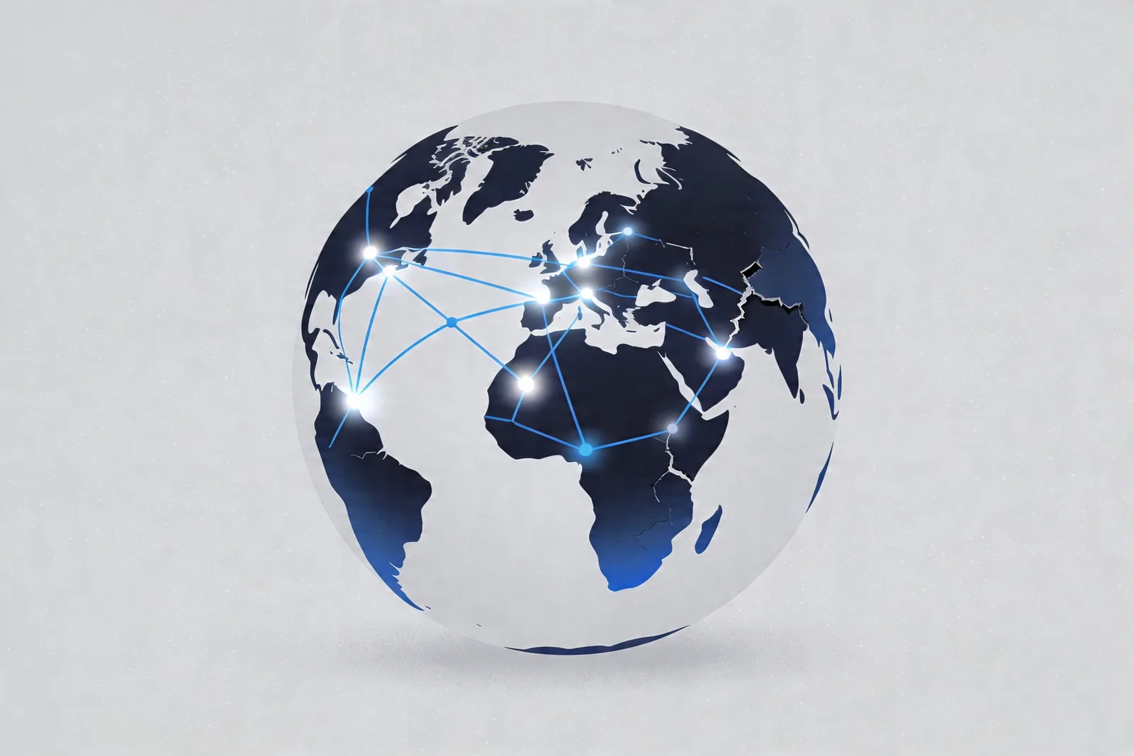 Stylized globe with uneven illuminated network pathways across continents showing varying TCP reliability