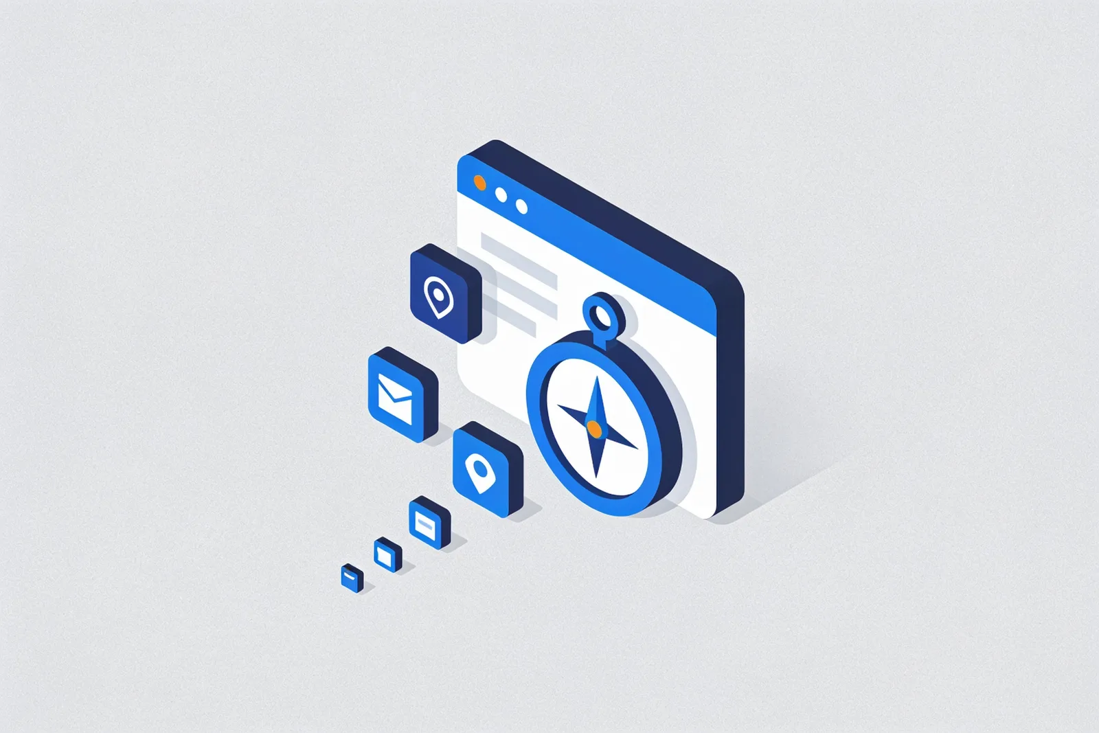Cluster of web browser icons of different sizes with one large icon and a mid-sized Safari compass