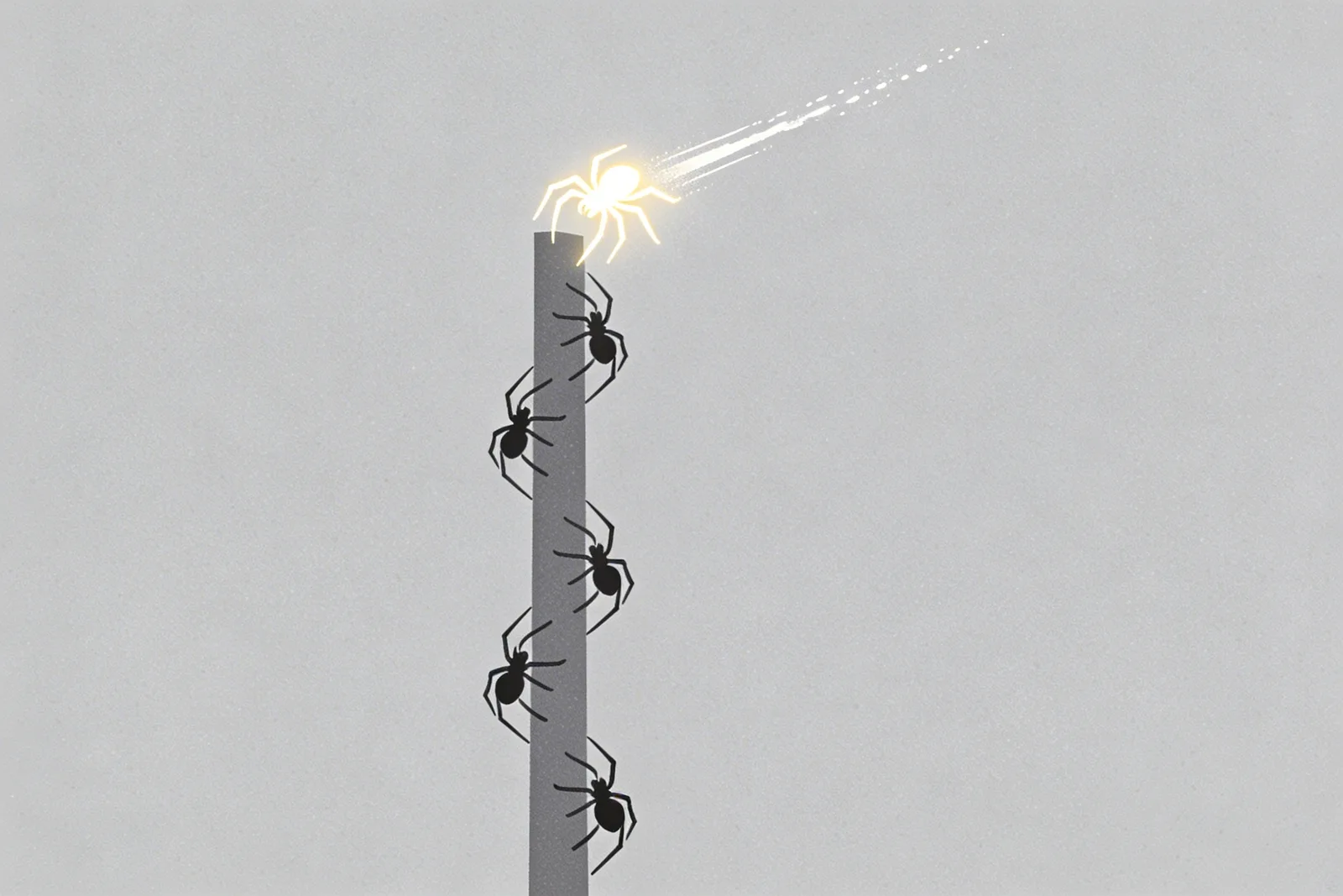 Illustration of spiders climbing a tower at different speeds representing Applebot surging past other AI crawlers in Q1 2026