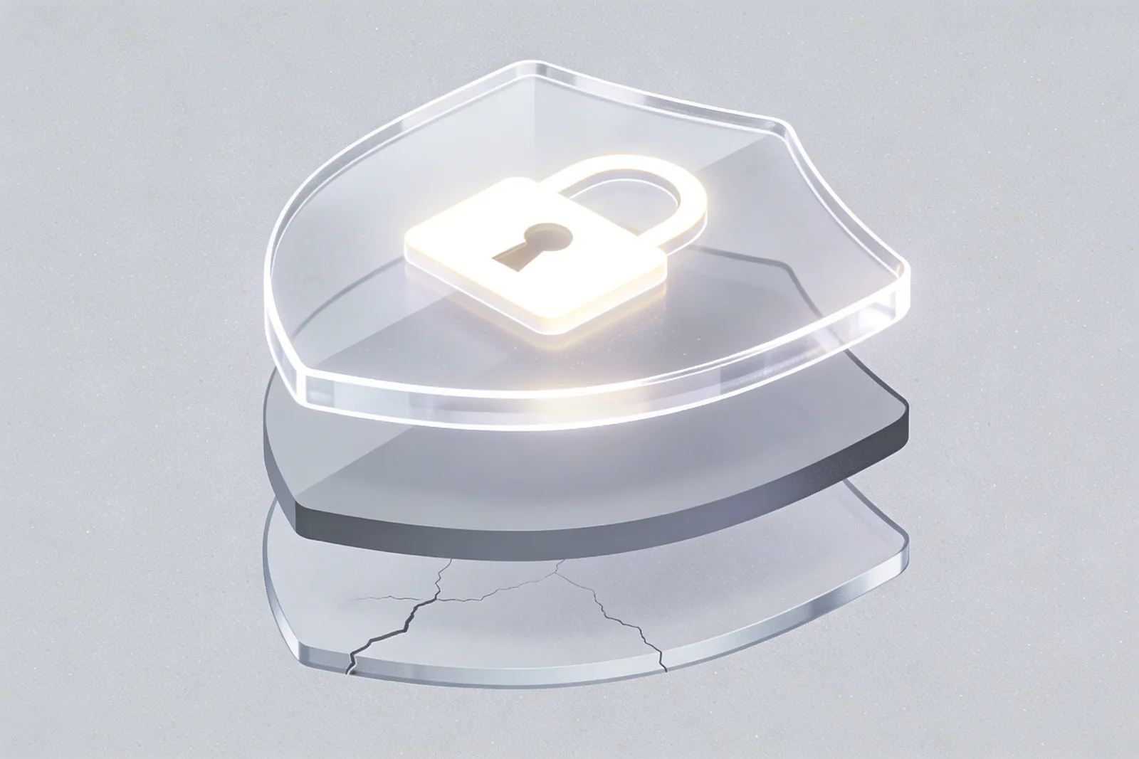 Three stacked shields representing TLS protocol adoption layers with the newest TLS 1.3 shield glowing on top